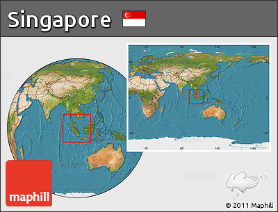 Satellite Location Map of Singapore, within the entire continent