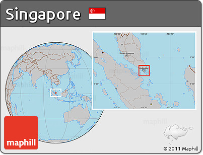 Satellite Location Map of Singapore, gray outside