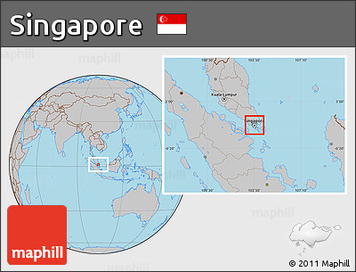 Satellite Location Map of Singapore, gray outside