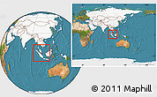 Satellite Location Map of Singapore, highlighted continent, within the entire continent
