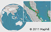 Satellite Location Map of Singapore, lighten, desaturated, land only