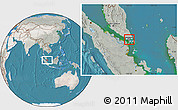Satellite Location Map of Singapore, lighten, semi-desaturated, land only