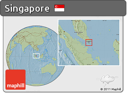 Satellite Location Map of Singapore, savanna style outside, hill shading
