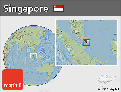 Satellite Location Map of Singapore, savanna style outside, hill shading