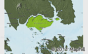 Physical Map of Singapore, darken, semi-desaturated, land only