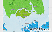Physical Map of Singapore, political shades outside, shaded relief sea