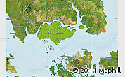 Physical Map of Singapore, satellite outside, shaded relief sea