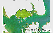 Physical Map of Singapore, single color outside, satellite sea