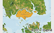 Political Map of Singapore, satellite outside, bathymetry sea