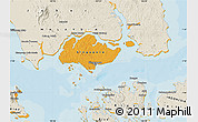 Political Map of Singapore, shaded relief outside, bathymetry sea