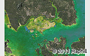 Satellite Map of Singapore, darken, semi-desaturated, land only