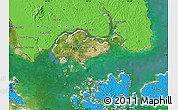 Satellite Map of Singapore, political shades outside, satellite sea