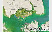 Satellite Map of Singapore, shaded relief outside, satellite sea