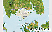 Shaded Relief Map of Singapore, satellite outside, shaded relief sea