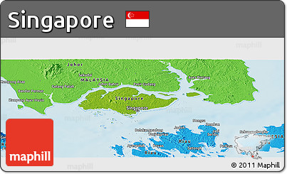 Physical Panoramic Map of Singapore, political shades outside, shaded relief sea