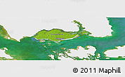 Physical Panoramic Map of Singapore, single color outside, satellite sea