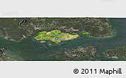 Satellite Panoramic Map of Singapore, darken, semi-desaturated
