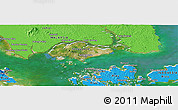 Satellite Panoramic Map of Singapore, political shades outside, satellite sea