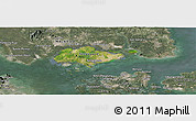 Satellite Panoramic Map of Singapore, semi-desaturated
