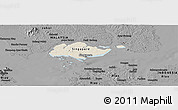 Shaded Relief Panoramic Map of Singapore, darken, desaturated