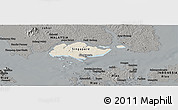 Shaded Relief Panoramic Map of Singapore, darken, semi-desaturated