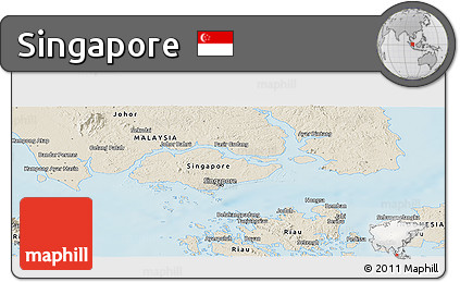 Shaded Relief Panoramic Map of Singapore