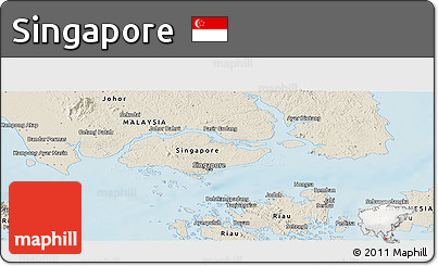 Shaded Relief Panoramic Map of Singapore
