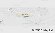 Shaded Relief Panoramic Map of Singapore, lighten, desaturated