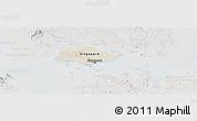 Shaded Relief Panoramic Map of Singapore, lighten, semi-desaturated