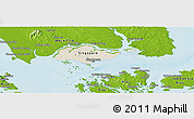 Shaded Relief Panoramic Map of Singapore, physical outside