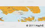 Shaded Relief Panoramic Map of Singapore, political outside, shaded relief sea