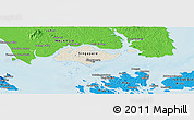 Shaded Relief Panoramic Map of Singapore, political shades outside, shaded relief sea