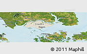 Shaded Relief Panoramic Map of Singapore, satellite outside, shaded relief sea