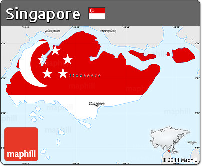 Flag Simple Map of Singapore, single color outside, borders and labels, flag centered