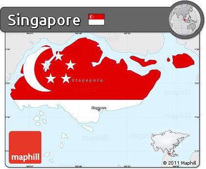 Flag Simple Map of Singapore, single color outside, flag centered