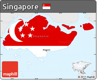 Flag Simple Map of Singapore, single color outside, flag centered