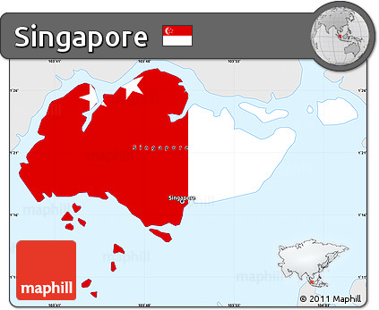 Flag Simple Map of Singapore, single color outside, flag aligned to the middle
