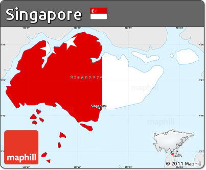 Flag Simple Map of Singapore, single color outside, flag aligned to the middle