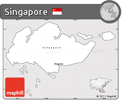 Silver Style Simple Map of Singapore, cropped outside