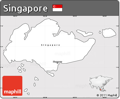 Silver Style Simple Map of Singapore, cropped outside