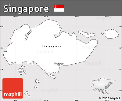 Silver Style Simple Map of Singapore, cropped outside
