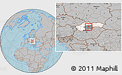 Gray Location Map of Detva, highlighted country, highlighted parent region, hill shading