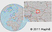 Gray Location Map of Detva, highlighted parent region, hill shading