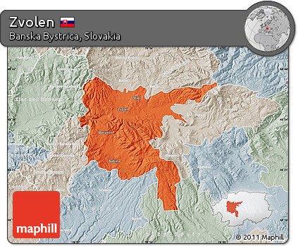 Political Map of Zvolen, lighten, semi-desaturated