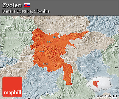 Political Map of Zvolen, lighten, semi-desaturated