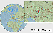 Savanna Style Location Map of Bratislava, hill shading