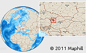 Shaded Relief Location Map of Bratislava, within the entire country
