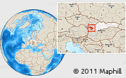 Shaded Relief Location Map of Bratislava, highlighted country