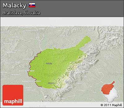 Physical 3D Map of Malacky, lighten, semi-desaturated