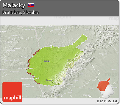 Physical 3D Map of Malacky, lighten, semi-desaturated